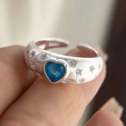 bague argent avec cœur bleu