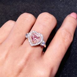 bague argent avec cœur rose