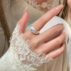 bague argent cœur bleu
