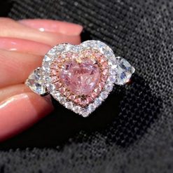 bague argent cœur rose
