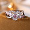 bague coeur rose brillant