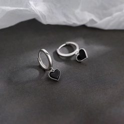 boucles d’oreilles avec cœur argent pierre noire