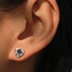 boucles d’oreilles clous cœur Violet