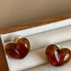 boucles d'oreilles cœur avec ambre