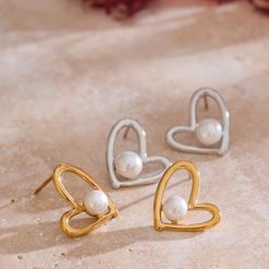 boucles d'oreilles cœur avec perle