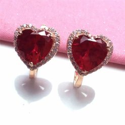 boucles d’oreilles cœur en cristal rouge