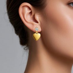 boucles d’oreilles cœur pendantes en or