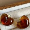 boucles d'oreilles en cœur ambre