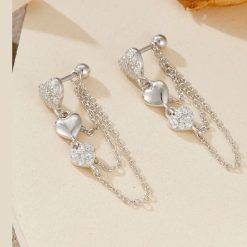 boucles d’oreilles pendantes avec cœur argent