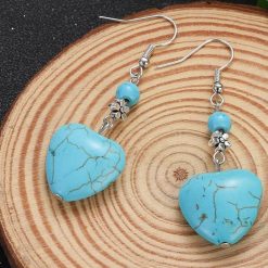 boucles d'oreilles pendantes avec cœur turquoise