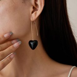 boucles d'oreilles pendantes cœur noir