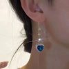 boucles d'oreilles pendantes cœur saphir