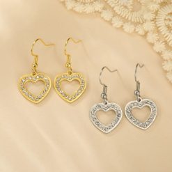 boucles d'oreilles pendantes cœur strass