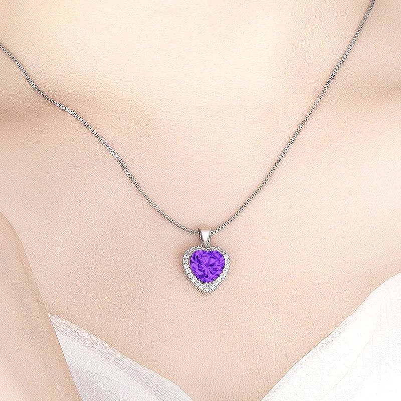 collier cœur violet